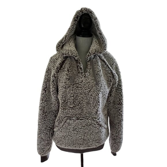 Altar'd State Sherpa Fleece Hoodie Pullover Sweater Gray Small V-Neck Cabincore - Picture 3 of 14